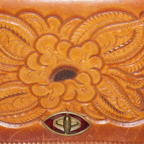 Vintage Tooled Leather Handbag Floral Shoulder Bag Western Purse - Picture 2 of 16